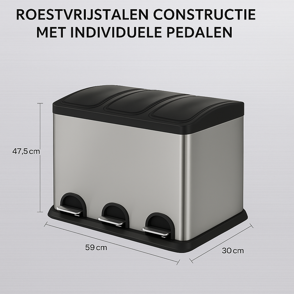 Afvalscheiding RVS Prullenbak 2x20L / 3x15L